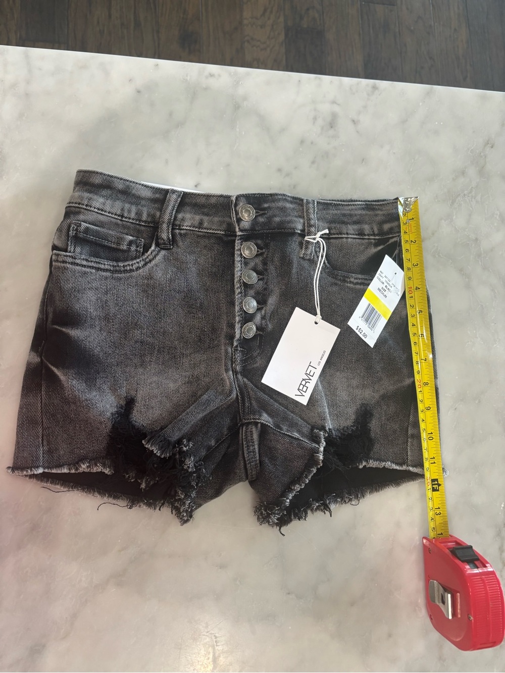 VERVET Black Distressed High-Rise Denim Shorts - Picture 4 of 6